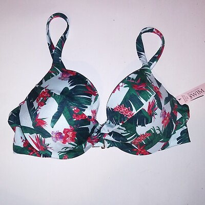 #ad Victoria Secret Swim Bikini Top Tropical Blue Green Red Floral Push Up Removable $29.99