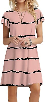 #ad Askyes Womens Summer Dresses 2023 Ruffle Short Sleeve Casual Beach Tshirt Dress $68.08