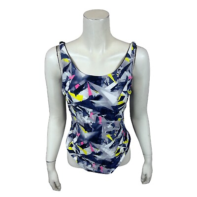 #ad Attitudes by Renee Women#x27;s Reversible Bathing Suit Neon Shatter Navy Medium Size $16.25