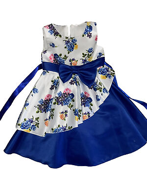 #ad Girls Formal Dress Size 7 Royal Blue With Flowers So Beautiful And Vibrant $10.50