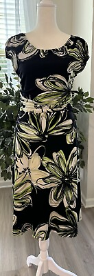 #ad En Focus Studio Black Dress Green White Flowers Women’s Size 8 $13.49