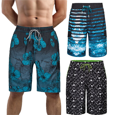 #ad Men#x27;s Swimming Trunks Quick Dry Summer Striped Beach Board Shorts with Lining $9.50
