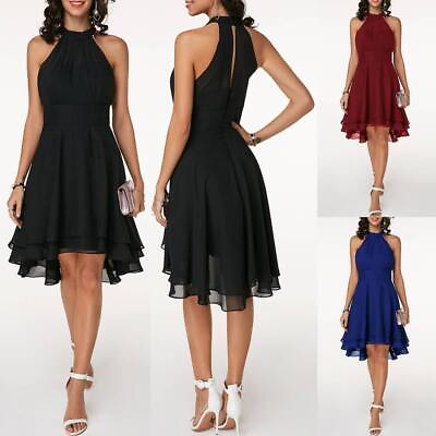 #ad Womens Halterneck Mini Dress Chiffon Ladies Evening Party Cocktail Dress Size US $25.79