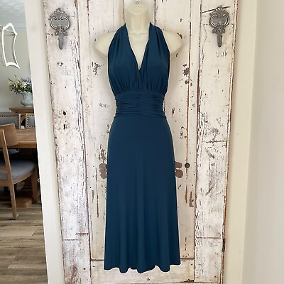 #ad Evan Picone Size 16 Woman#x27;s Teal Blue Green Halter Midi Cocktail Party Dress $39.95