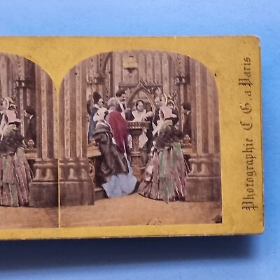 #ad Stereoview Card 3D Real Photo C1860 Victorian Fashion Crinoline Skirt Church GBP 22.95