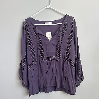 #ad Daniel Rainn Top Womens Medium Shirt Purple Lace Boho Peasant Bell Sleeve $18.00