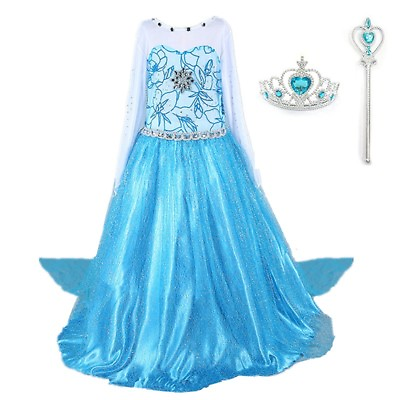 NEW Elsa Costume Princess Party Girls Dress with Crown and Wand 2 10 Y $17.00