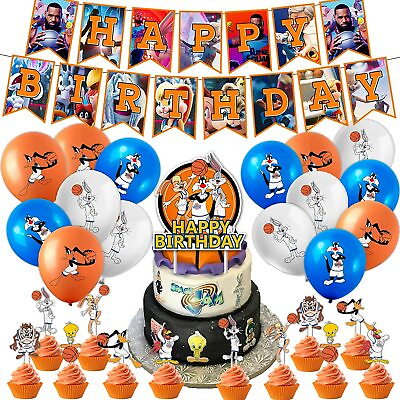 #ad Space Jam Birthday Party Supplies Decorations Banner Balloons Cupcake Toppers $9.99