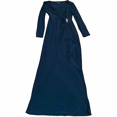 #ad VTG Lauren Ralph Lauren Evening Teal Blue Classy Maxi Dress Womens sz 8 Stretchy $45.00