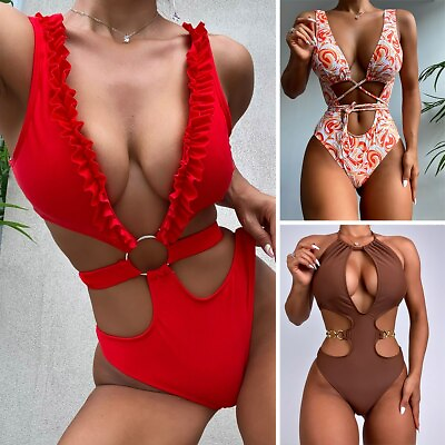 #ad Womens Sexy One Piece Swimsuit Cut Out Swimwear Monokini High Waist Bathing Suit $24.26