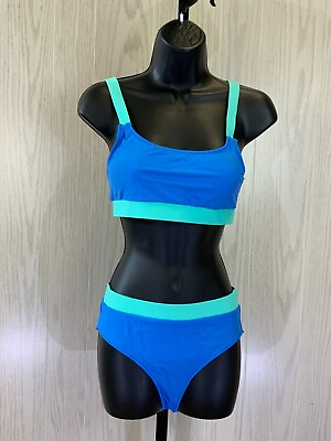 #ad Women#x27;s Two Piece High Waisted Swim Set Size S Blue NEW MSRP $89 $16.99