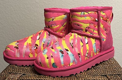#ad UGG Womens Boots Size 7 Classic Mini Tiger Flower Pink Lunar New Year 1124951 $69.99