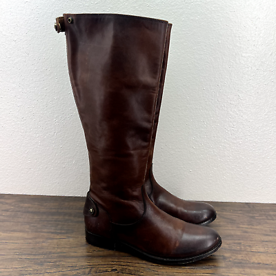 #ad #ad Frye Womens boots Size 6.5 Melissa Back Zip Button Brown Leather Tall Riding $37.41