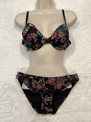 #ad Victoria#x27;s Secret Swimsuit Bikini Black Paisley Size M 34B $24.99