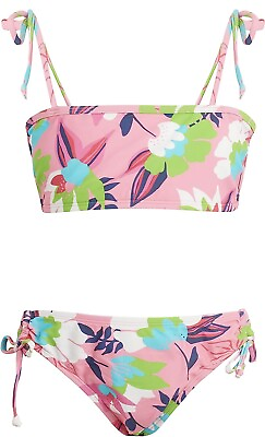 #ad Kanu Surf Girls#x27; Groovy Beach Sport Bandeau Bikini 2 Piece Swimsuit Pink Floral $22.00