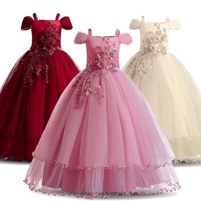 #ad Children Wedding Dress Girls Long Lace Princess Party Prom Dresses for 6 14yrs $31.64