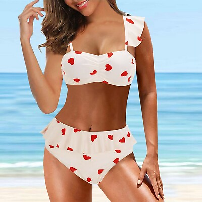 Womens plus Size Swim Top Sunflower Womens High Waisted Bikini Sets Ruffle $18.01