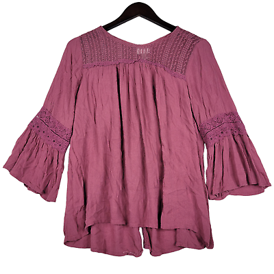 #ad Knox Rose Shirt Womens Medium M Pink Boho Lace Bell Sleeve Long Sleeve $18.88
