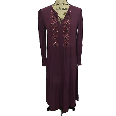 #ad EUC Womens KNOX ROSE Long Sleeve Boho Dress Plum Purple Embroidered Size XS $9.50