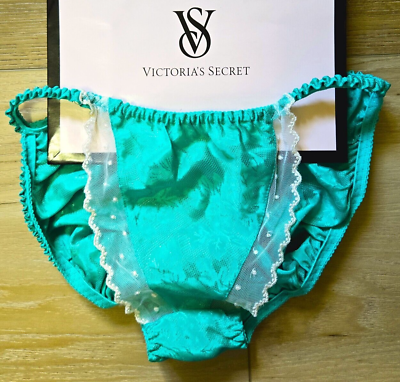 #ad NWT Vintage Victoria#x27;s Secret Gold Label Embossed String Bikini Panties S 5 $41.99