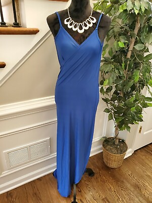 #ad Boutique Solid Blue Polyester Sleeveless V Neck Strappy Long Maxi Dress Size S $36.00