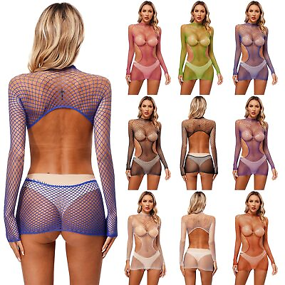 #ad Womens Lingerie Nightclub Nightwear Cover Up Dress See Through Swimsuit Fishnet $7.51