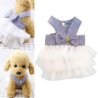 #ad Bubble Skirt Stripe Lace Dress Dog Dress Princess Dresses For Dog Pet Clothes $8.99