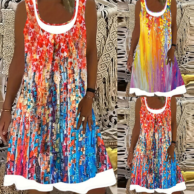 #ad US Womens Sleeveless Midi Dresses Ladies Summer Beach Holiday Sundress Plus Size $19.31