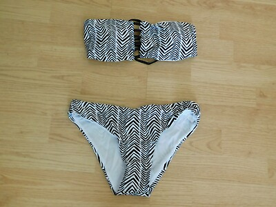#ad #ad 2 Piece Bikini Black amp; White Juniors Size L Removable Pads Lined New $13.00