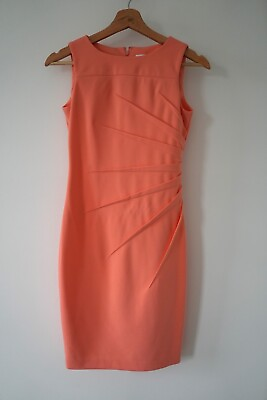 #ad #ad Calvin Klein Cocktail Dress Salmon Pink Mid Length Wedding Party Woman Size 2P $34.99