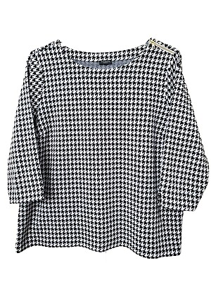 #ad Talbots Plus Petite Houndstooth Zipper Shoulder 3 4 Sleeve Knit Top Size 3XP $29.99