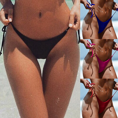 Women Sexy Bikini Bottom Brazilian Cheeky Thong Side Tie V Swimwear Naughty $3.09