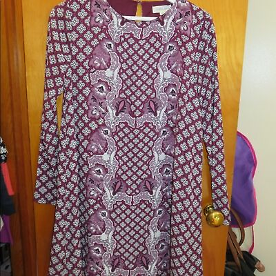 #ad New Taylor amp; Sage Maroon Red and White Patterned Long Sleeve Boho Dress $15.95