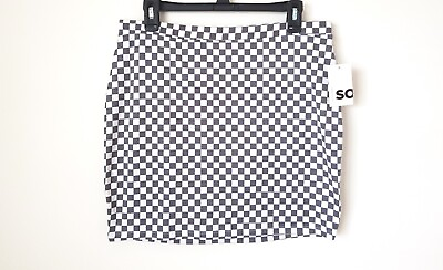 #ad SO Mini Short Skirt Women Junior XL Black Checks Elastic Waistband Spring Summer $13.99