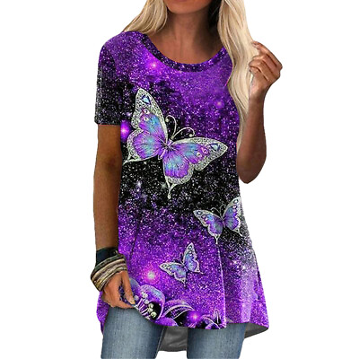 Women Boho Floral Print Long Tops Tunic T Shirt Loose Short Sleeve Blouse Size $14.81