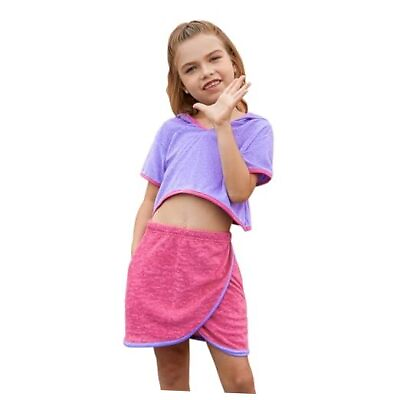 #ad Girls Swim Cover Up Hood Beach Dress Two Piece Terry 12 13 Years Purplerose $40.24