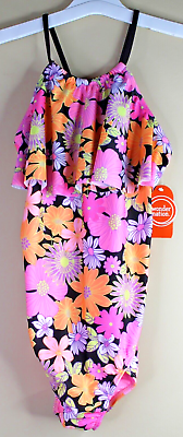 #ad Wonder Nation Girls 1 Piece Floral Flounce Swimsuit Size L 10 12 $14.99