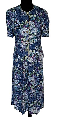 #ad VTG Jessica Howard Floral 2PC Skirt Suit Blue Green Full Length Short Sleeve 12 $15.95