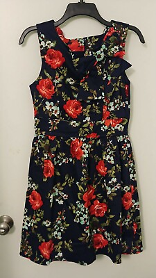 IXIA PARTY JUNIORS DRESS ROSES SLEEVELES 14 16 years Pit to Pit 16quot; Waist 27 $15.25