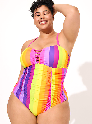 #ad Torrid twist back swimsuit one piece vertical stripe multi Size 1 1X 14 16 NWT $90.95