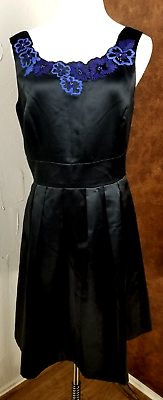 #ad Antonio Melani Black Embroidered Neck Satin Knee Length Cocktail Dress Size 8 $27.50