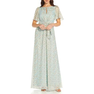 #ad Adrianna Papell Womens Blue Chiffon Floral Print Maxi Dress 4 BHFO 0156 $30.99