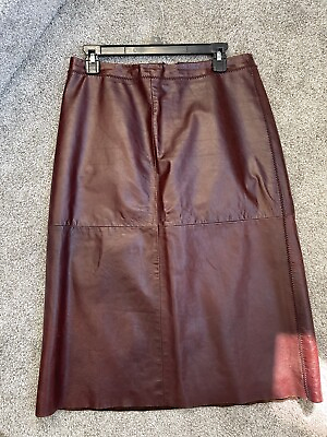 #ad Gap Burgundy Leather Skirt 8 Midi Straight Pencil Glazed $25.00