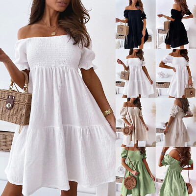 #ad Women Off Shoulder Floral Mini Dress Ladies Summer Beach Boho Sundress Plus Size $19.03