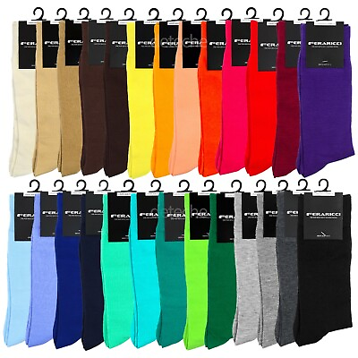 Feraricci Men Bold Colorful Solid Crew Casual Dress Socks Size 10 13 Shoe 8 12 $5.95