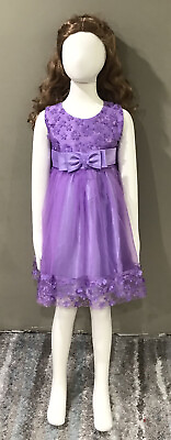 #ad Girls Size 8 Pretty Purple Satin FloralTulle Formal Dress w matching Hair Ties $14.50
