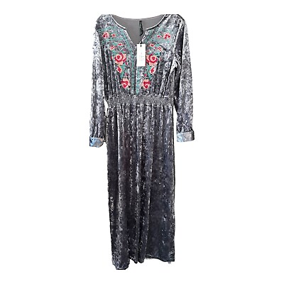 #ad Gray Velvet BOHO Embroidered Long Dress Womens Medium NWT By Fashion USA $58.00