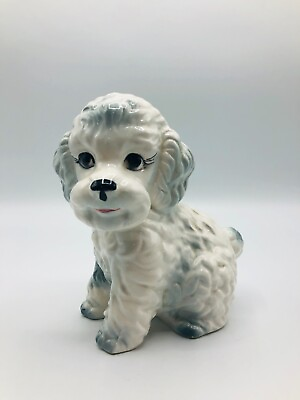 Vintage Japan Puppy Dog Figurine White Ceramic Poodle? Bank Rubber Stopper $11.00