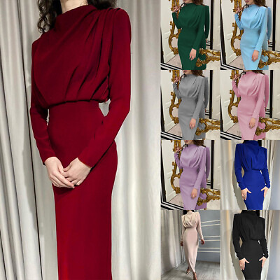 Women Formal Party Bodycon Ladies Long Sleeve Ruffle Evening Cocktail Maxi Dress $23.99