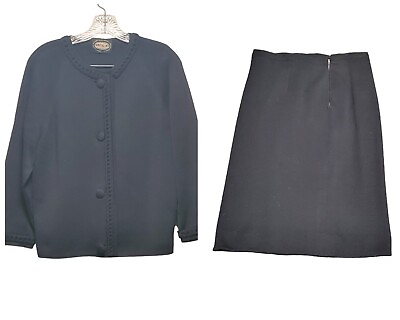 #ad Vintage Knitalia Wool Skirt Suit Black Size Medium Large Cardigan Size 16 Skirt $19.99